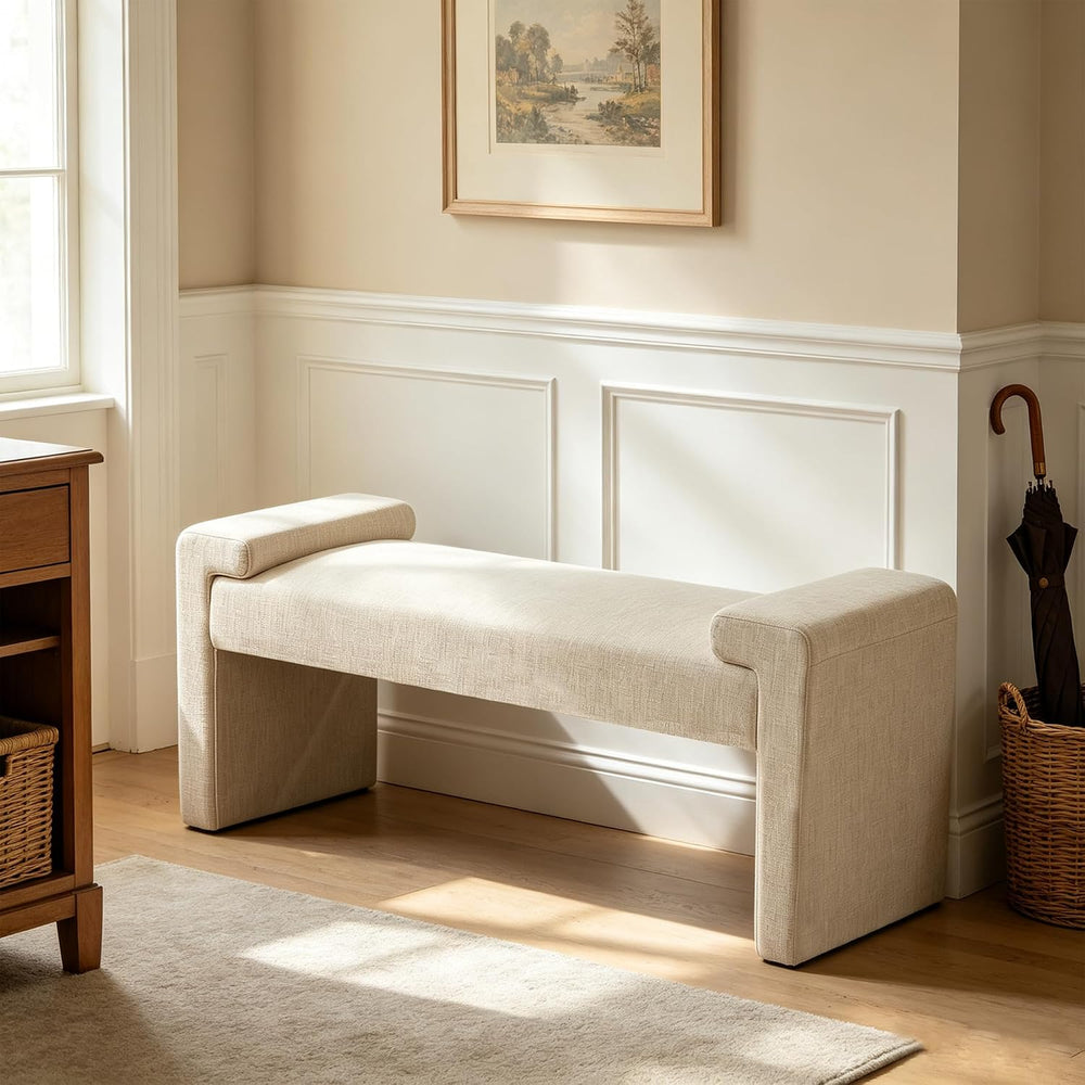 Upholstered Entryway Bench, 43" Modern Bedroom Bench, Camel