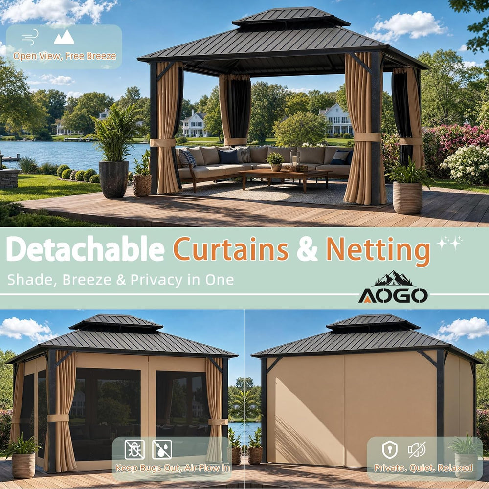 Gazebo Outdoor Gazebos, Hardtop Grill Gazebo Aluminum Galvanized Steel Double...