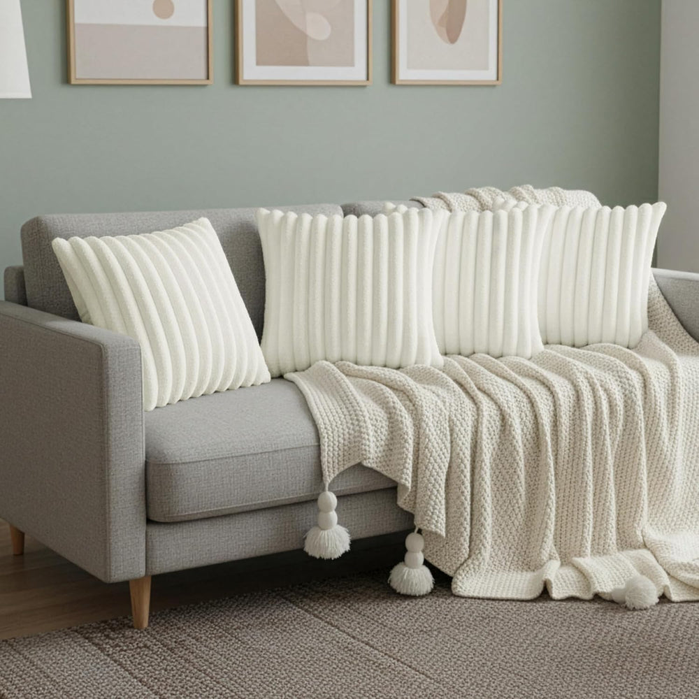 Cream White Throw Pillow Covers 22 x 22 set of 4, Cute Boho Throw Pillow Cove...