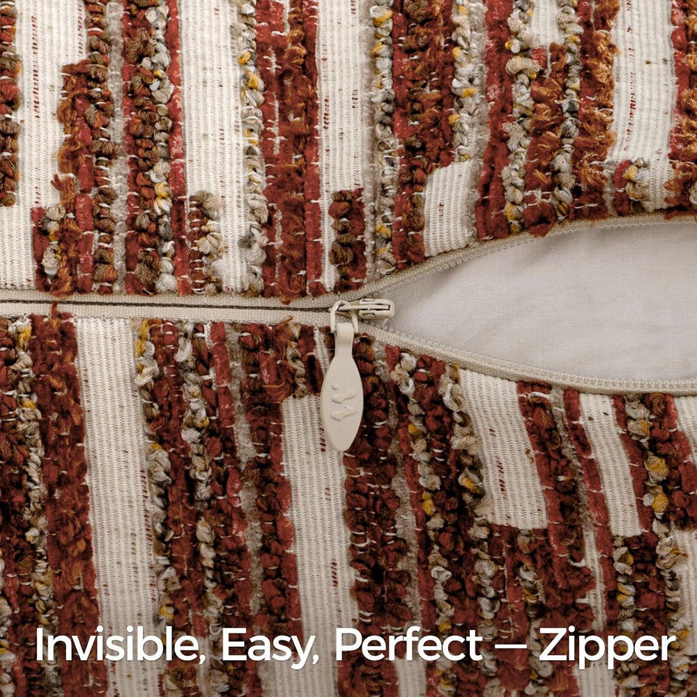 Boho Striped Decorative Throw Pillow Covers 26"X26" Set of 2，Burgundy