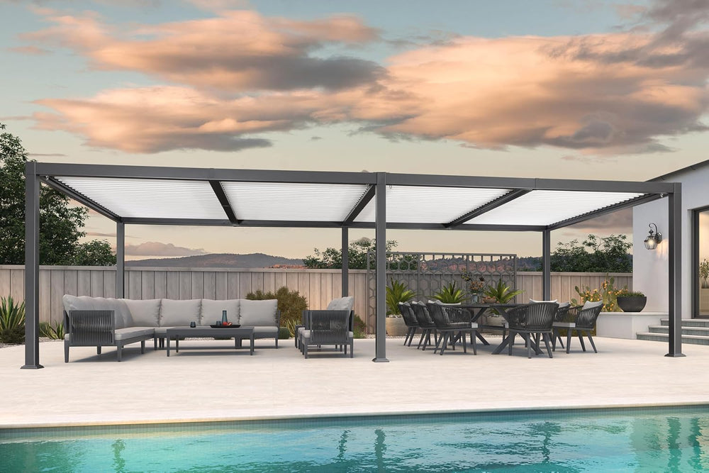 PURPLE LEAF Louvered Pergola 11' × 28' Large Outdoor Aluminum for Patio