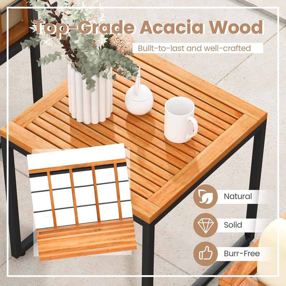 Tangkula 3 Pieces Patio Chair Set, Acacia Wood Outdoor Sofa Set with Metal Su...