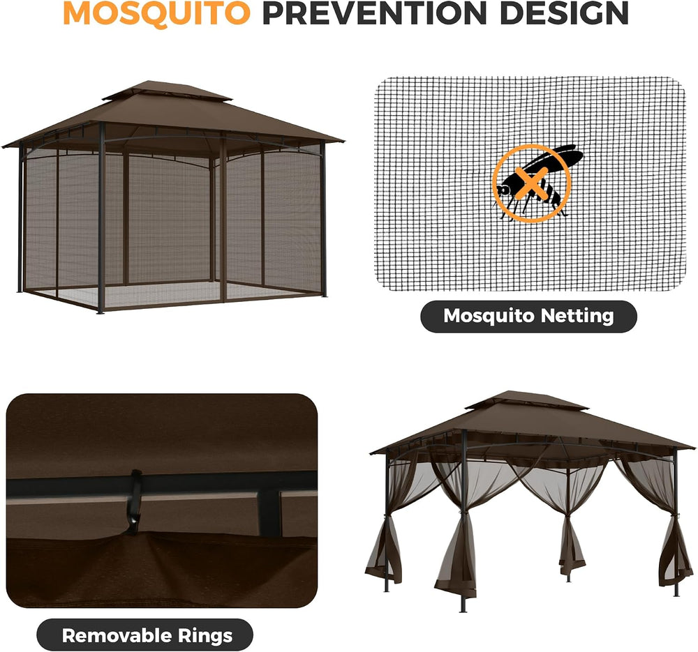 HAPPATIO Patio Gazebo 10' X 12', Ventilated Double Roof & Mosquit...