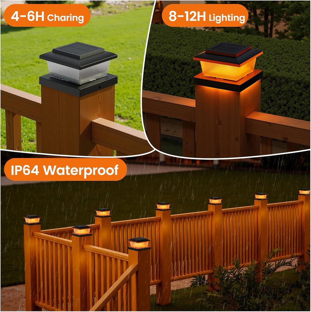 APONUO Solar Post Cap Lights with Flickering Flame & Warm White, 12-Pack ...