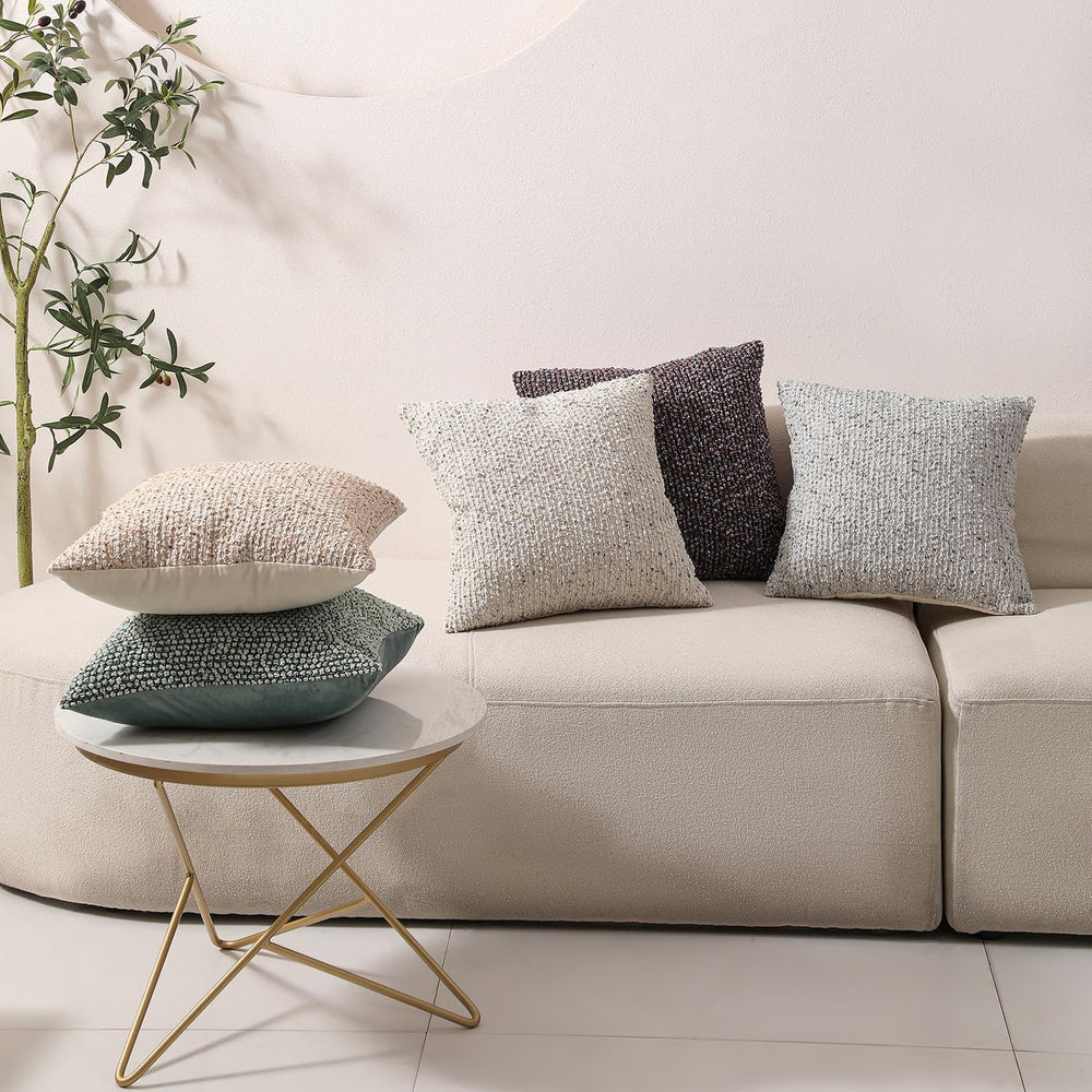 DEZENE Striped Throw Pillow Covers 24x24 Set of 2 Beige Textured Boucle Chic ...