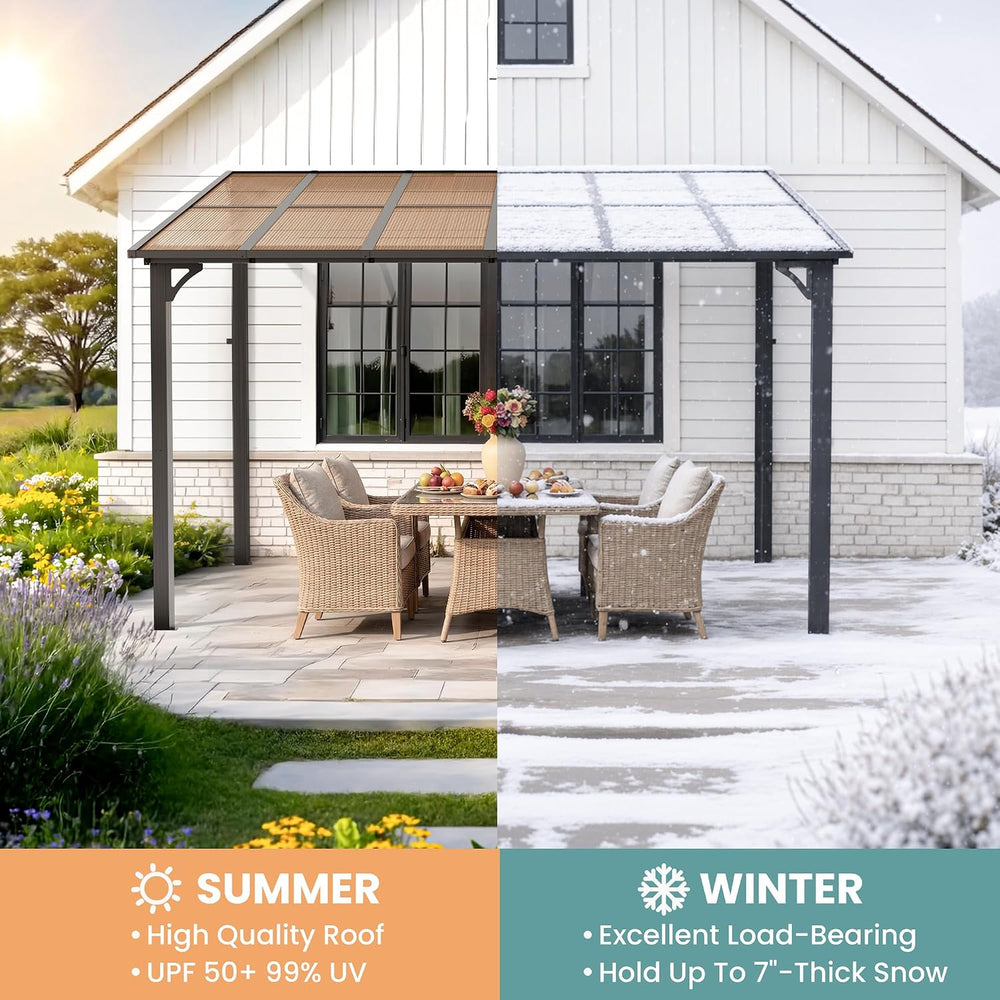 Pamapic 10x20FT Wall Mounted Gazebo, Hardtop Lean to Gazebo with Aluminum Fra...