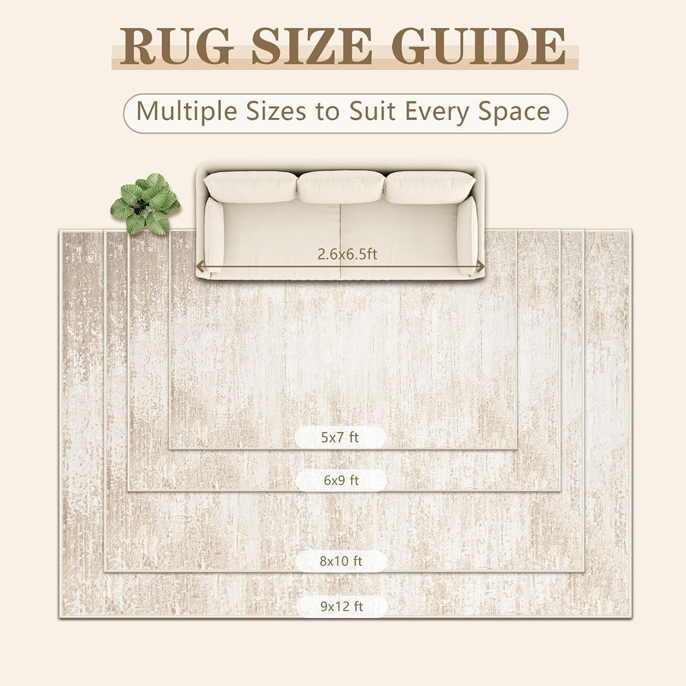 TENGTENGLINK Washable 6x9 Area Rugs for Living Room Modern Abstract Beige