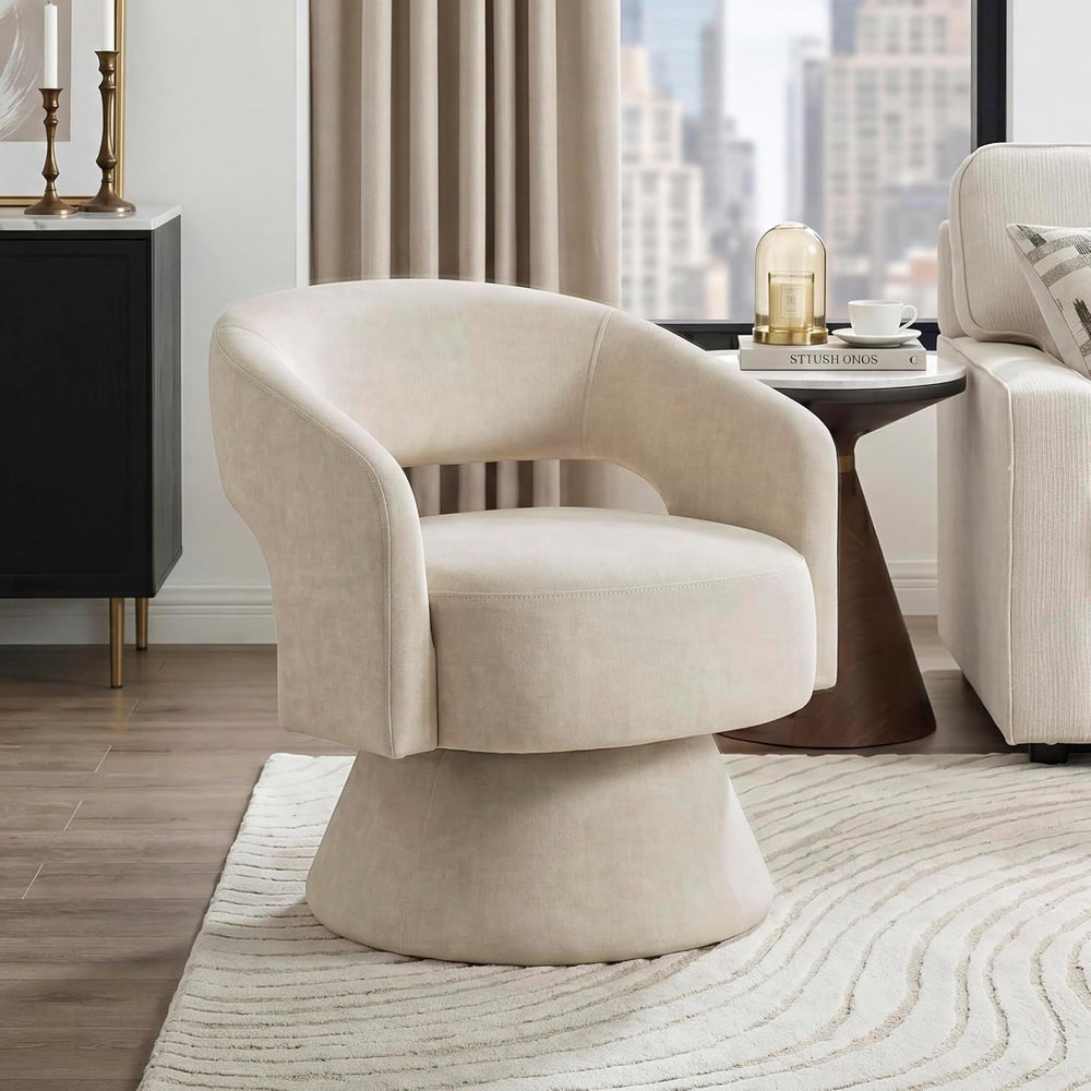 Lexicon Swivel Accent Chair, Modern Velvet Round Barrel Chair, Taupe