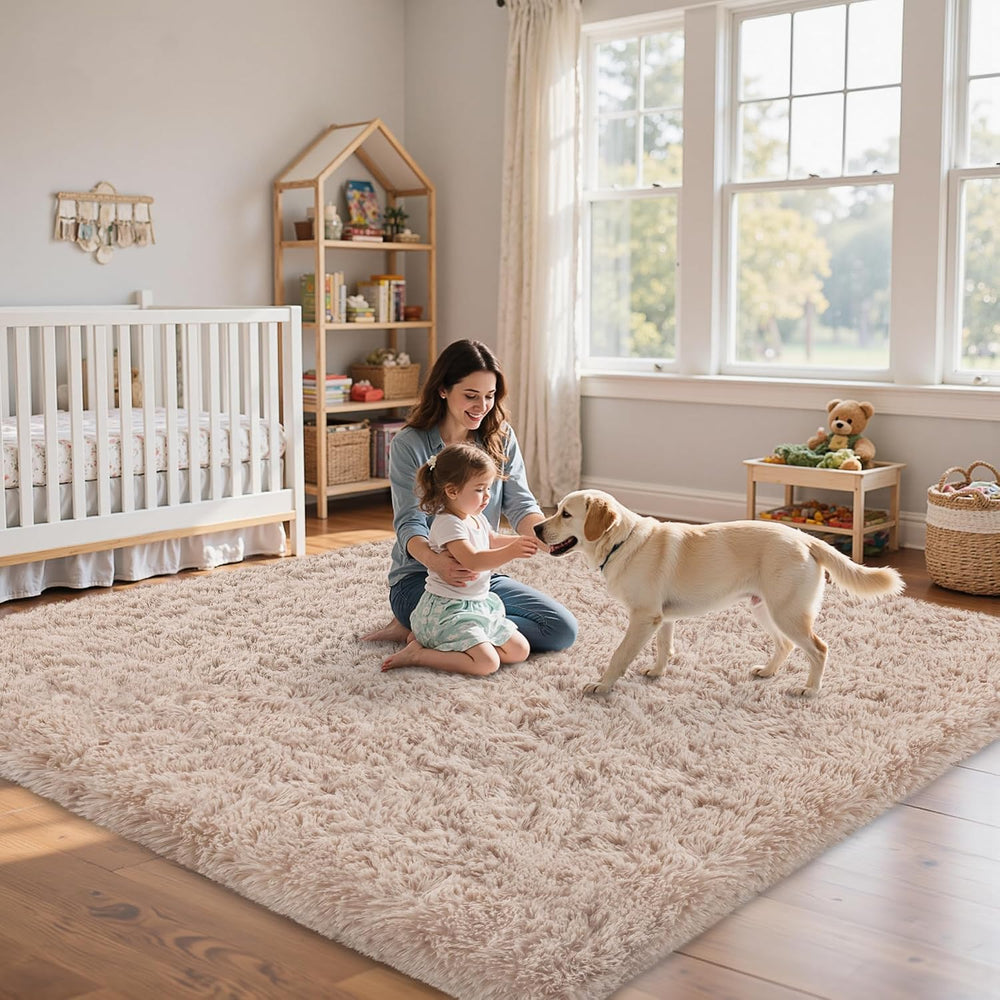 8x10 Area Rug for Living Room,Beige Fluffy Shag Non-Slip Bedroom Rugs
