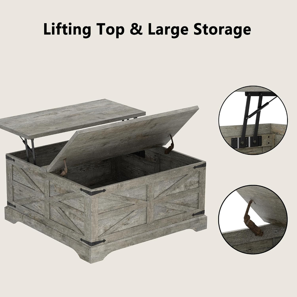 Furnideco 35.5''W Square Coffee Table Farmhouse Lift top Coffee Table...