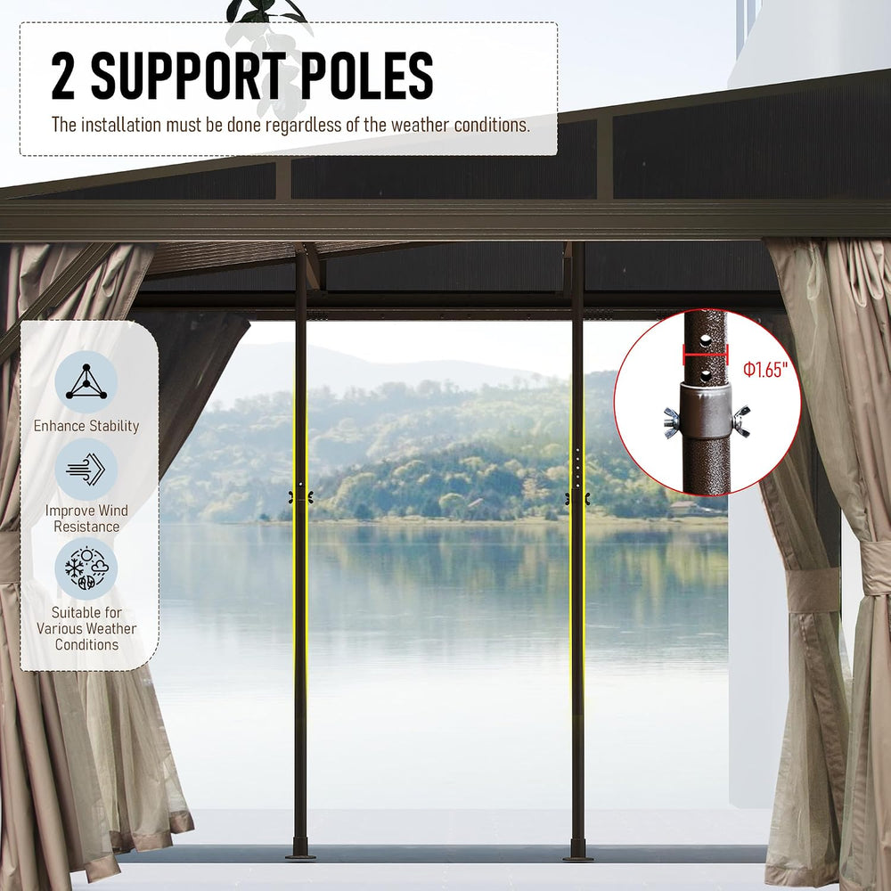 Domi 10x14FT Lean to Gazebo, Outdoor Hardtop Wall Mounted Heavy Duty Canopy w...