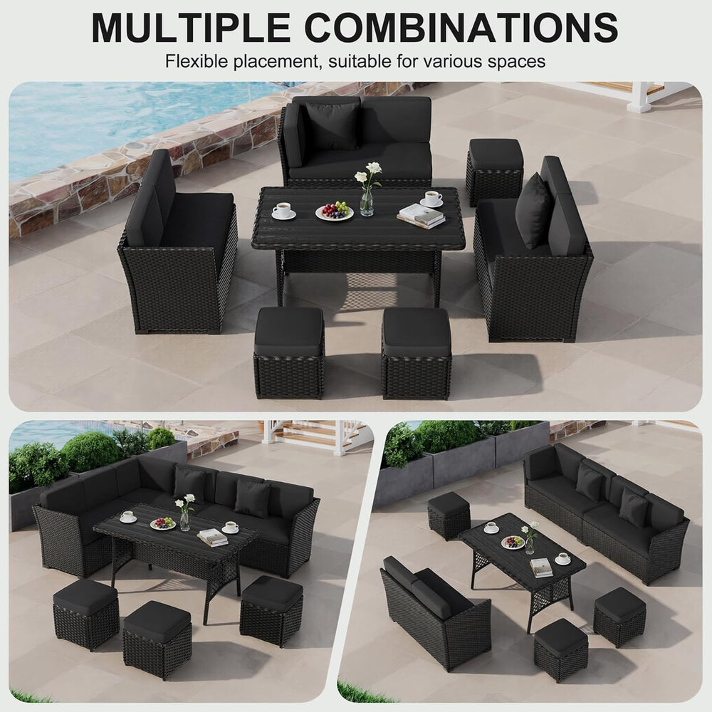 LOUVIXA 7 Pieces Patio Furniture Set, Outdoor Patio Furniture, Wicker Convers...