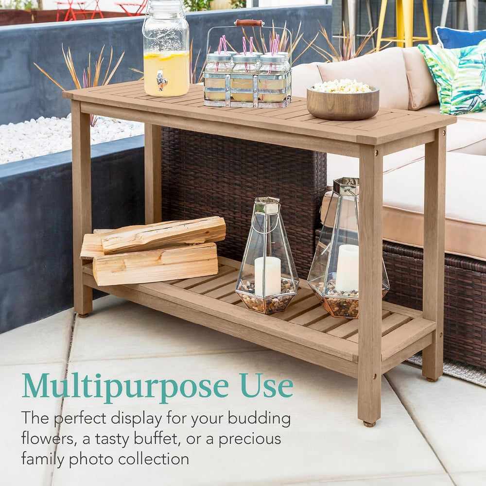 Best Choice Products 48in 2-Shelf Eucalyptus Wooden Console Table Indoor Outd...