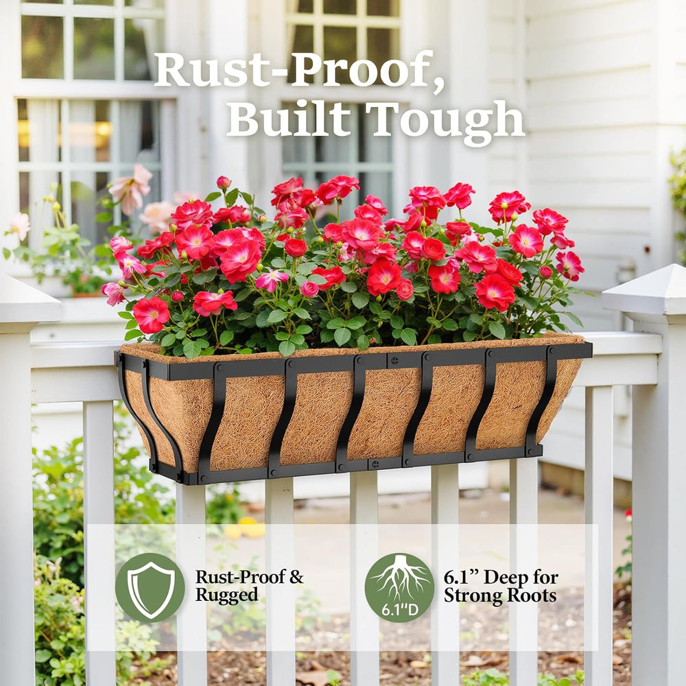 VOXOR Railing Planter Boxes, Heavy Duty Window Box Planters, Adjustable Balco...