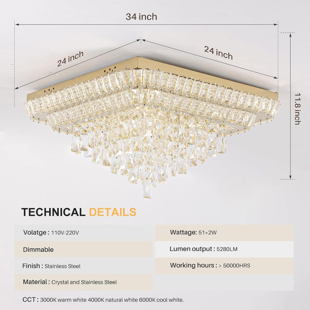 Miuyhji Elegant Crystal Raindrop Ceiling Light Gold Flush Mount Chandelier