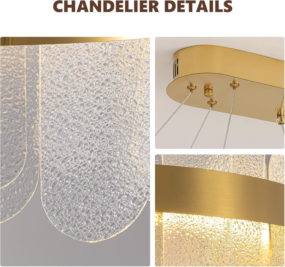 Gold Linear Chandelier, Modern Rectangle Glass Pendant Light Fixture with LED...
