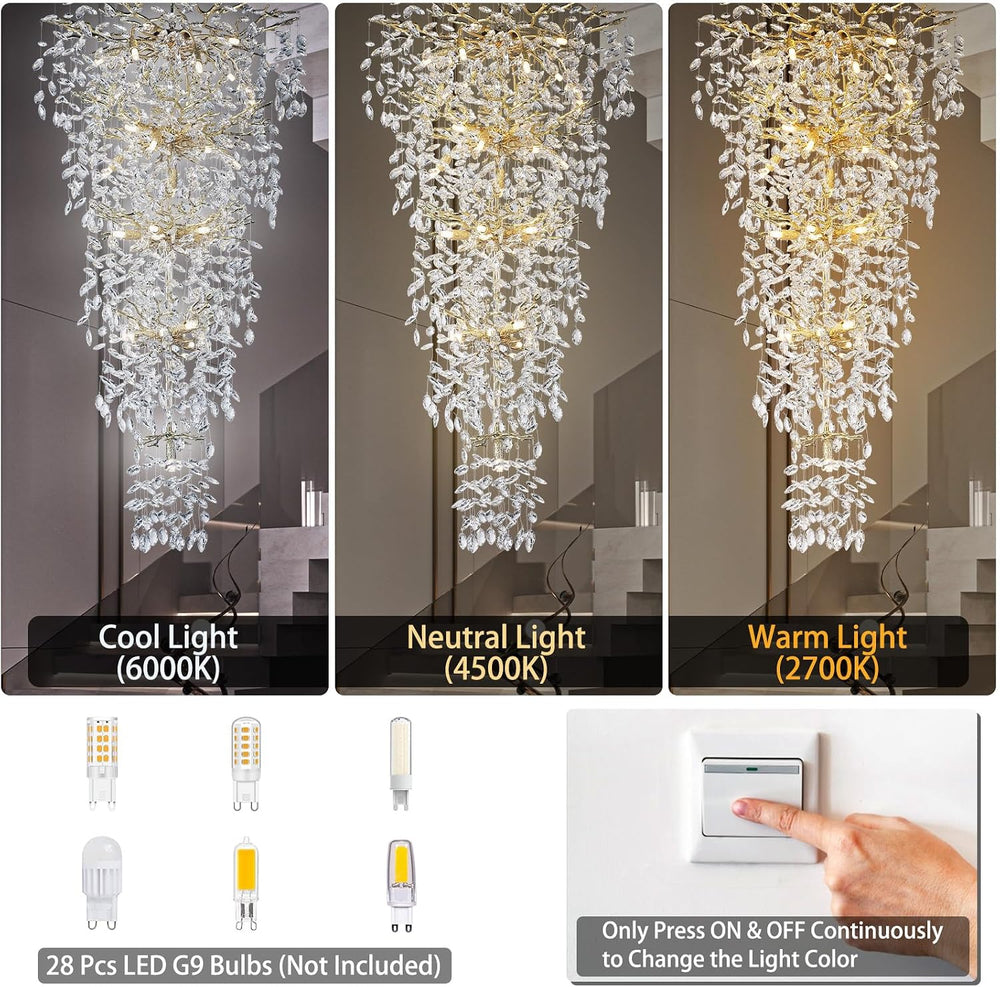 118'' Long Chandelier for High Ceiling, 28-Light Luxury Gold Tree Bra...