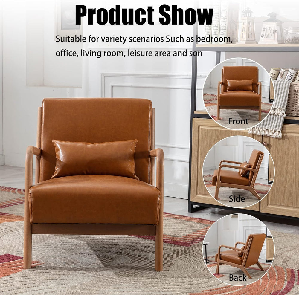 INZOY Mid-Century Modern Accent Chair Set of 2, PU Leather Reading Armchair w...