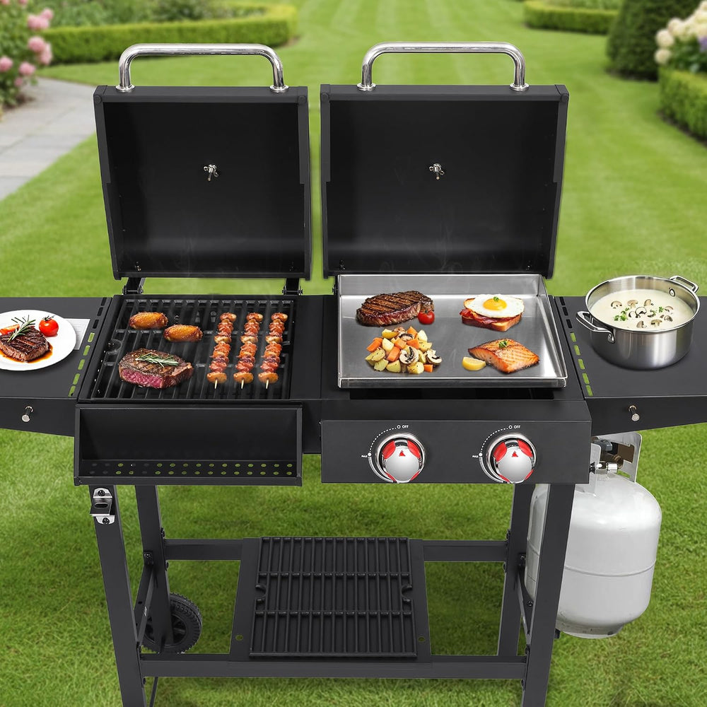 2-Burner Gas & Charcoal Combo Grill with Griddle, Black