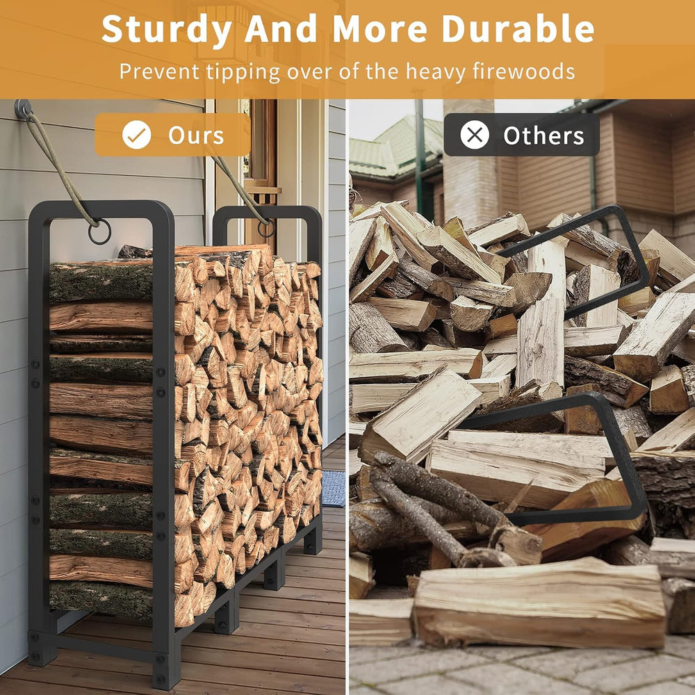 Mr IRONSTONE 4ft Firewood Rack Outdoor Indoor, Upgraded Heavy Duty Adjustable...