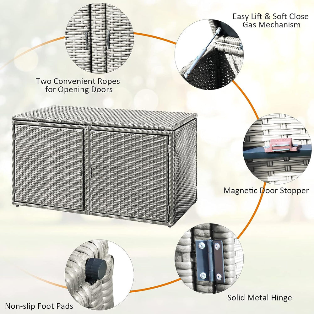 HAPPYGRILL Deck Box Outdoor Patio Pool Storage Box Outside Rattan Wicker Stor...