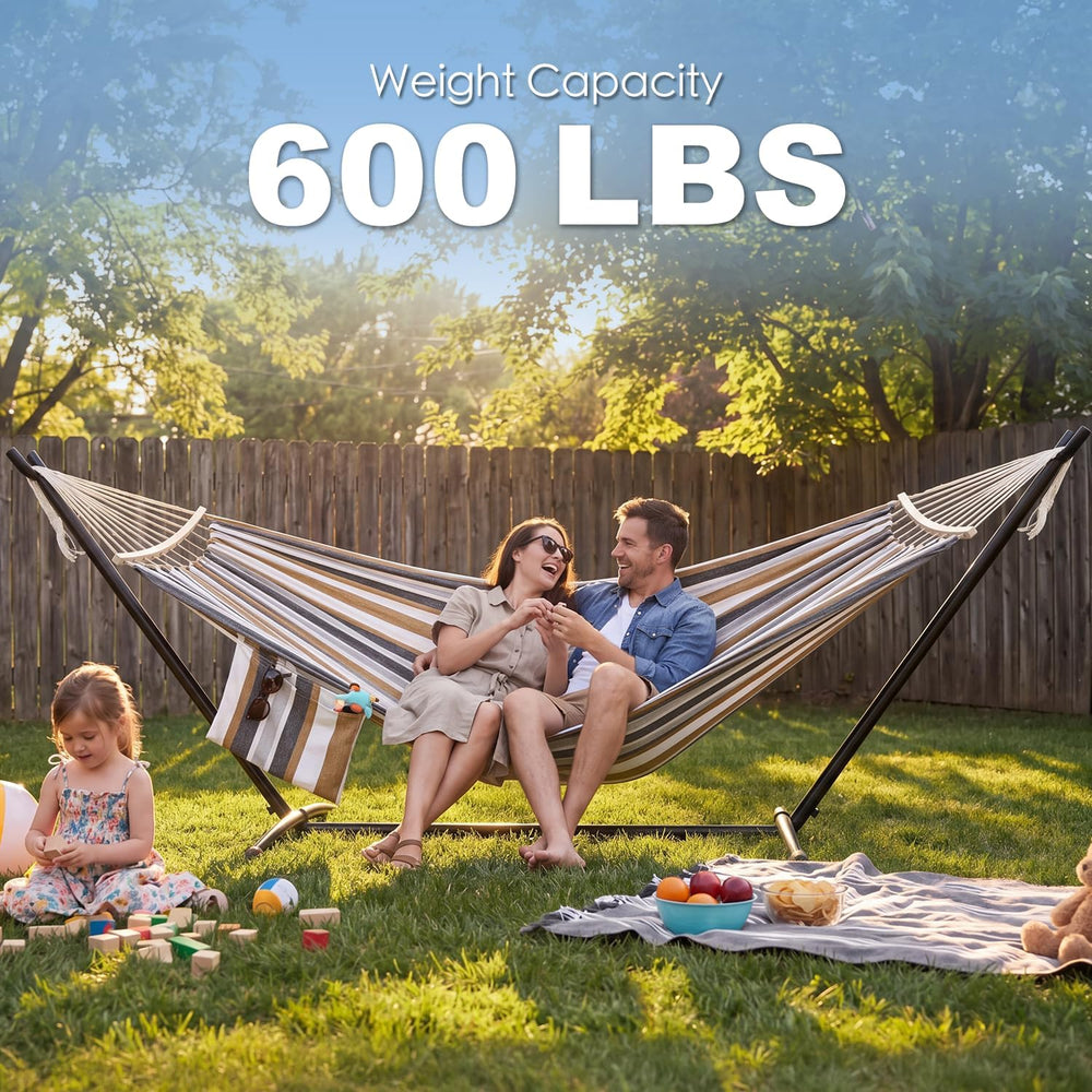 GAFETE Double Hammocks with Stand for Outside, Max 600lbs, (Coffee)