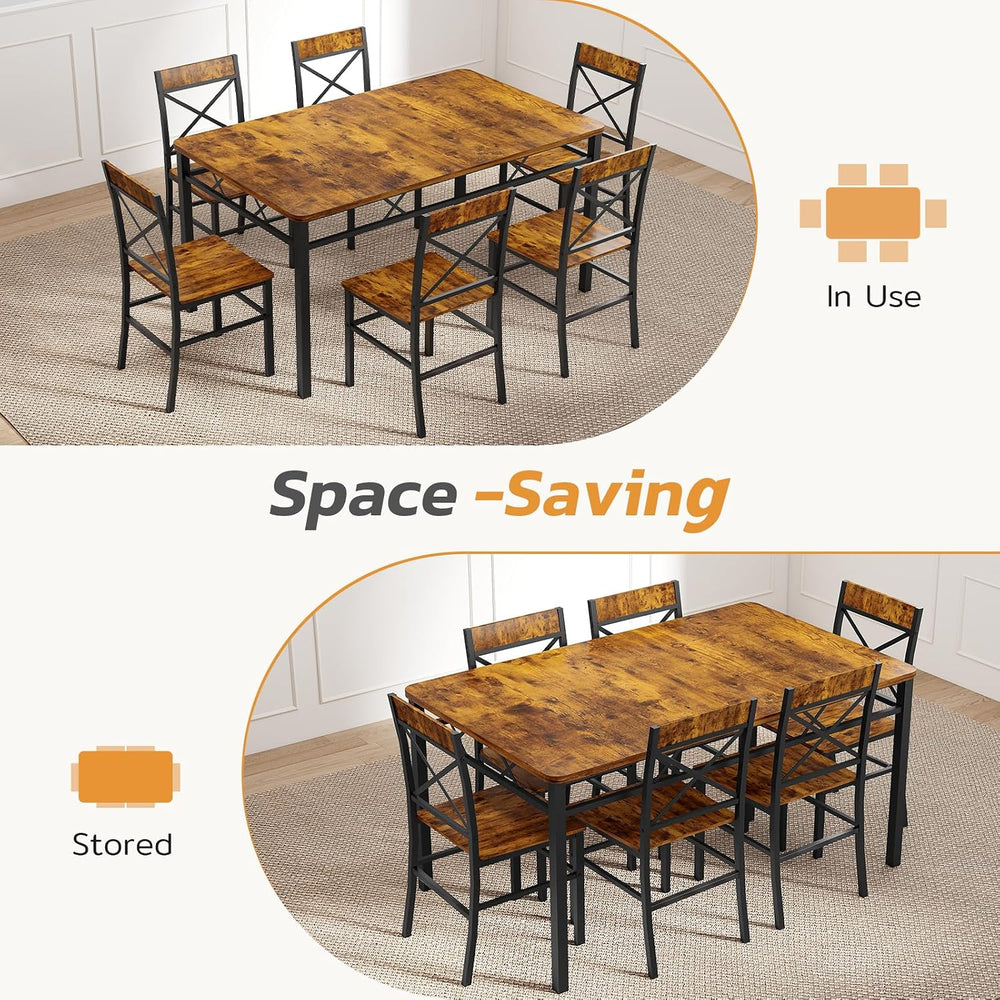 Zevemomo 7-Piece Dining Table Set, Kitchen Table Chairs Set of 6, Brown