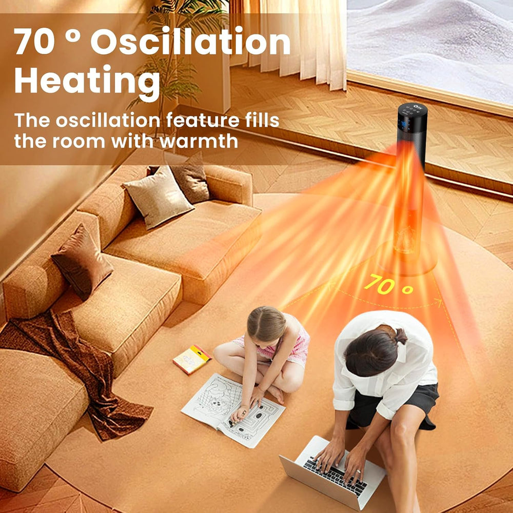 Portable 1500W Space Heater with Fireplace,70° Oscillating PTC Ceramic, 33.5i...