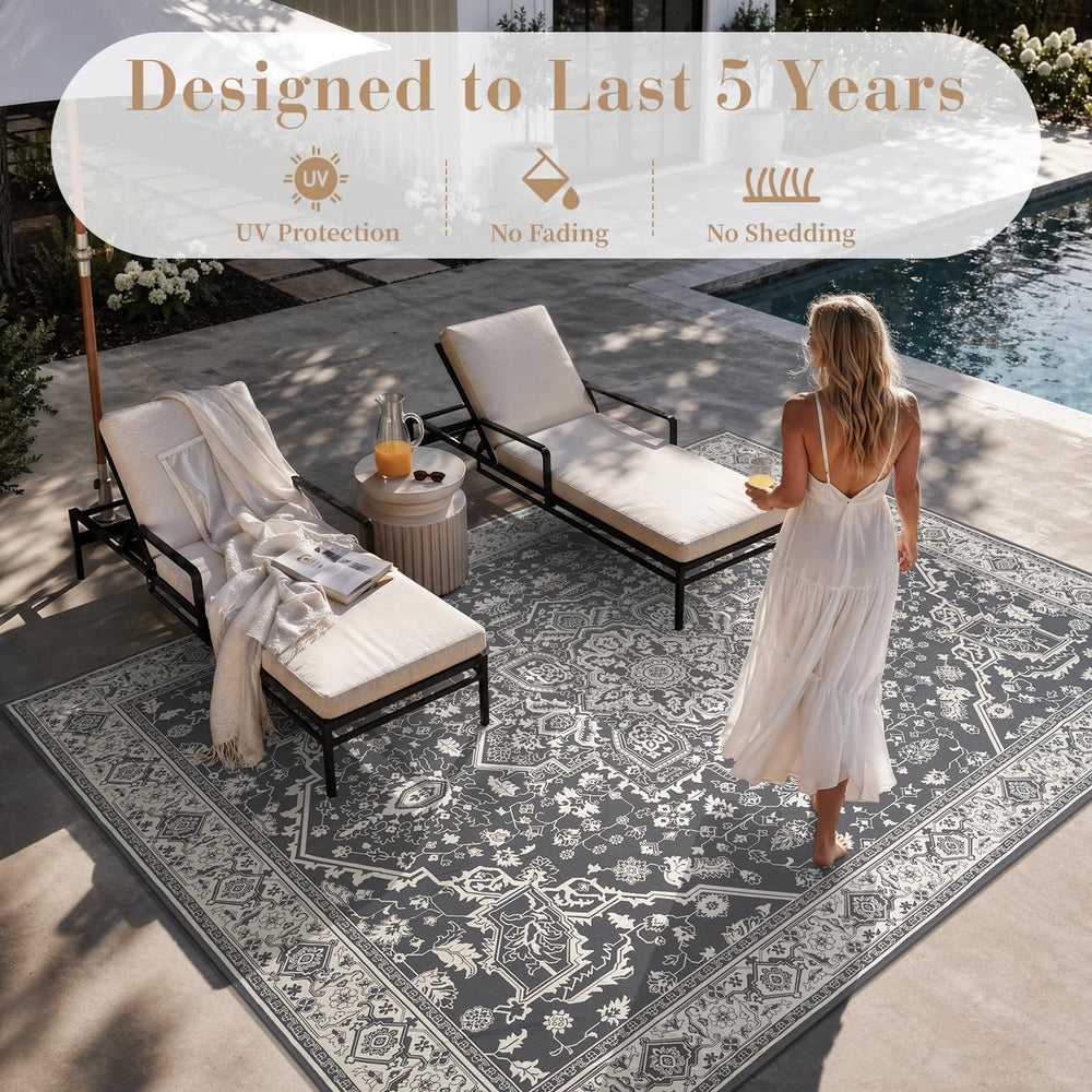 AMOAMI-Outdoor Rug-Patio Rug 5x8 ft Quick Dry Flatweave Textured Machine Wash...