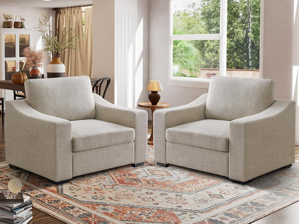 ELUCHANG 47" Oversized Accent Chairs Set of 2, Classic Upholstered Linen...
