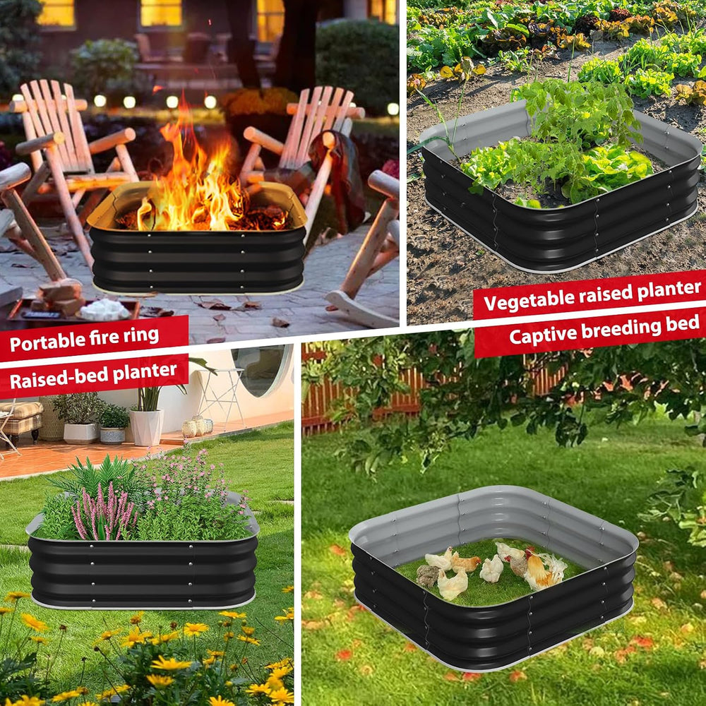 Height 11.5 Inch, Square Galvanized Steel Fire Pit for Outside, Heavy Duty St...