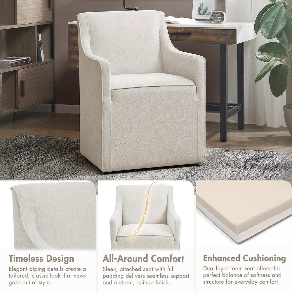 Madison Park Dining Chair with Hidden Casters, 20" Thick Seat Foam Cushi...
