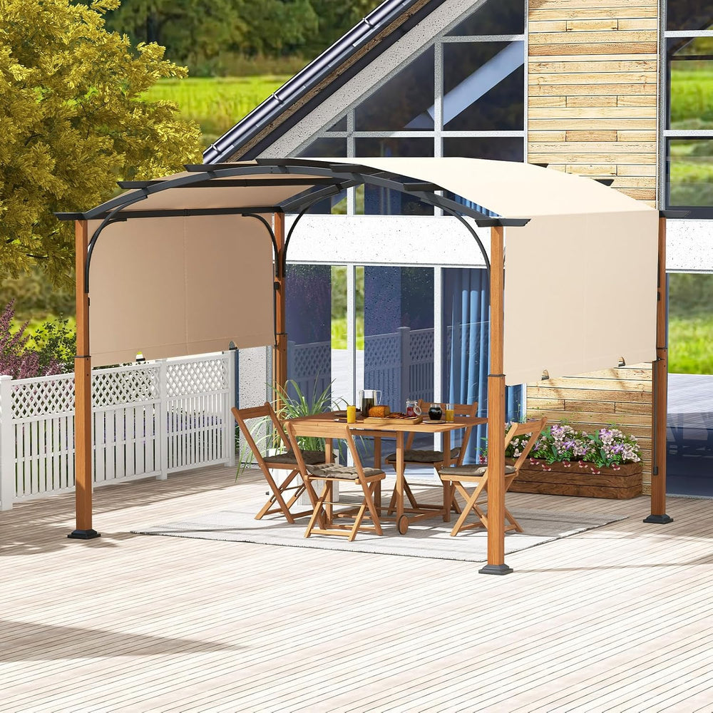 Tangkula Arched Patio Shelter Pavilion w/Retractable Sun Shade Canopy