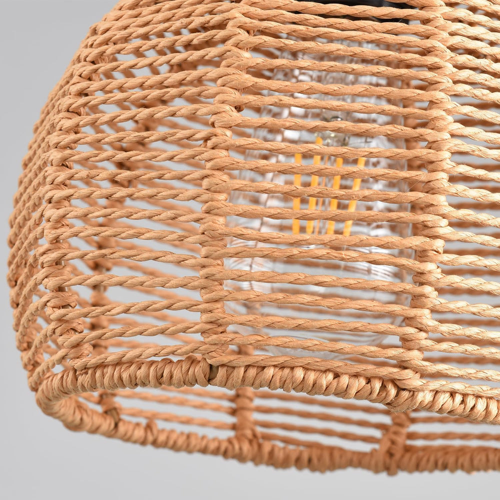 Woven Pendant Light Boho Chandelier, Rattan Pendant Lights Kitchen Island, Fa...