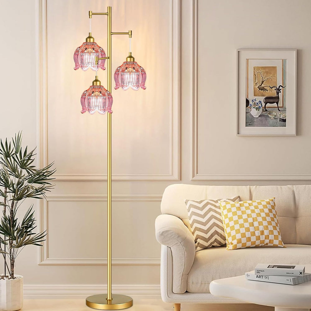 ILLMTW Glass Floor Lamp for Living Room,Bedroom,Gold Flower Mid Century Moder...