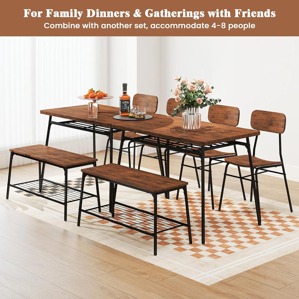 Tangkula Dining Table Set for 4, Square Kitchen Table & Chair Set w/Stora...