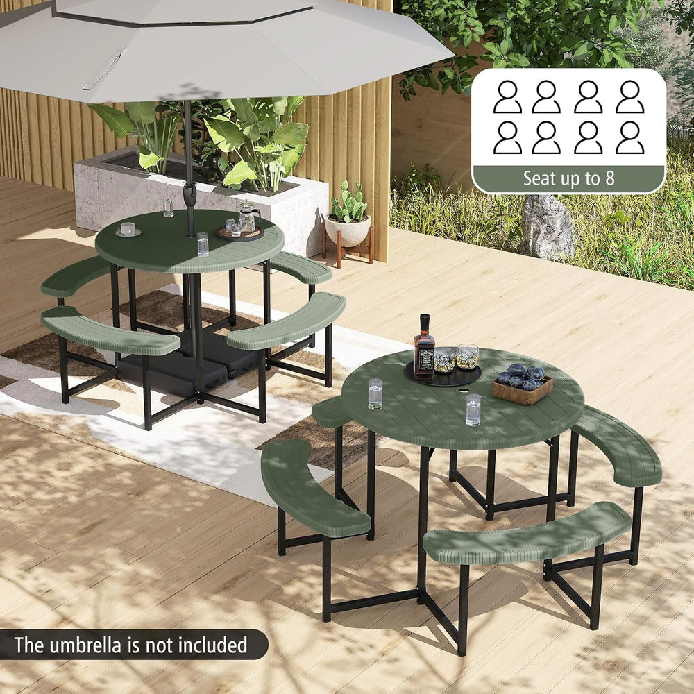 Giantex Picnic Table Bench Set for 4-8 Person, Round 37” Outdoor Dining Table...