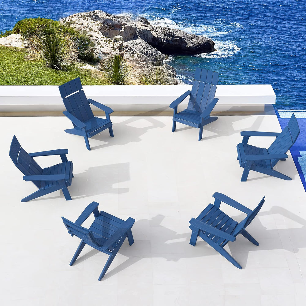LUE BONA Modern Adirondack Chairs Set of 6, Navy Blue Plastic Adirondack Chai...