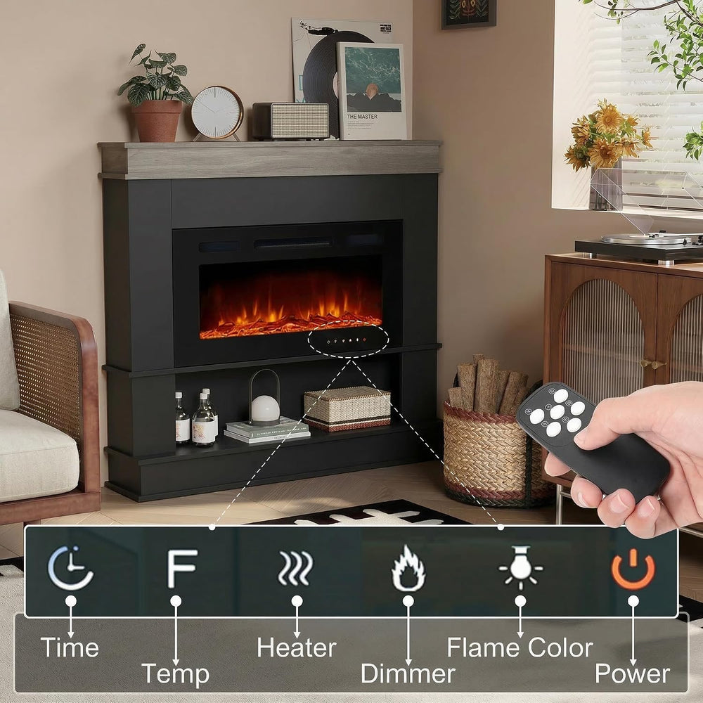 49" Electric Fireplace with Mantel,Freestanding Fireplace Heater with 40...