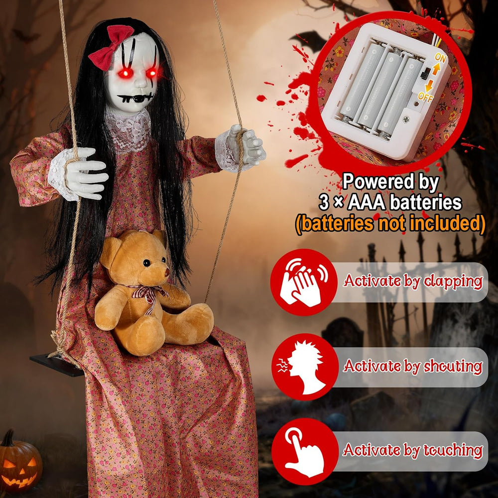 Scary Halloween Hanging Decorations Outdoor,4.6FT Hanging Swing Girl Doll