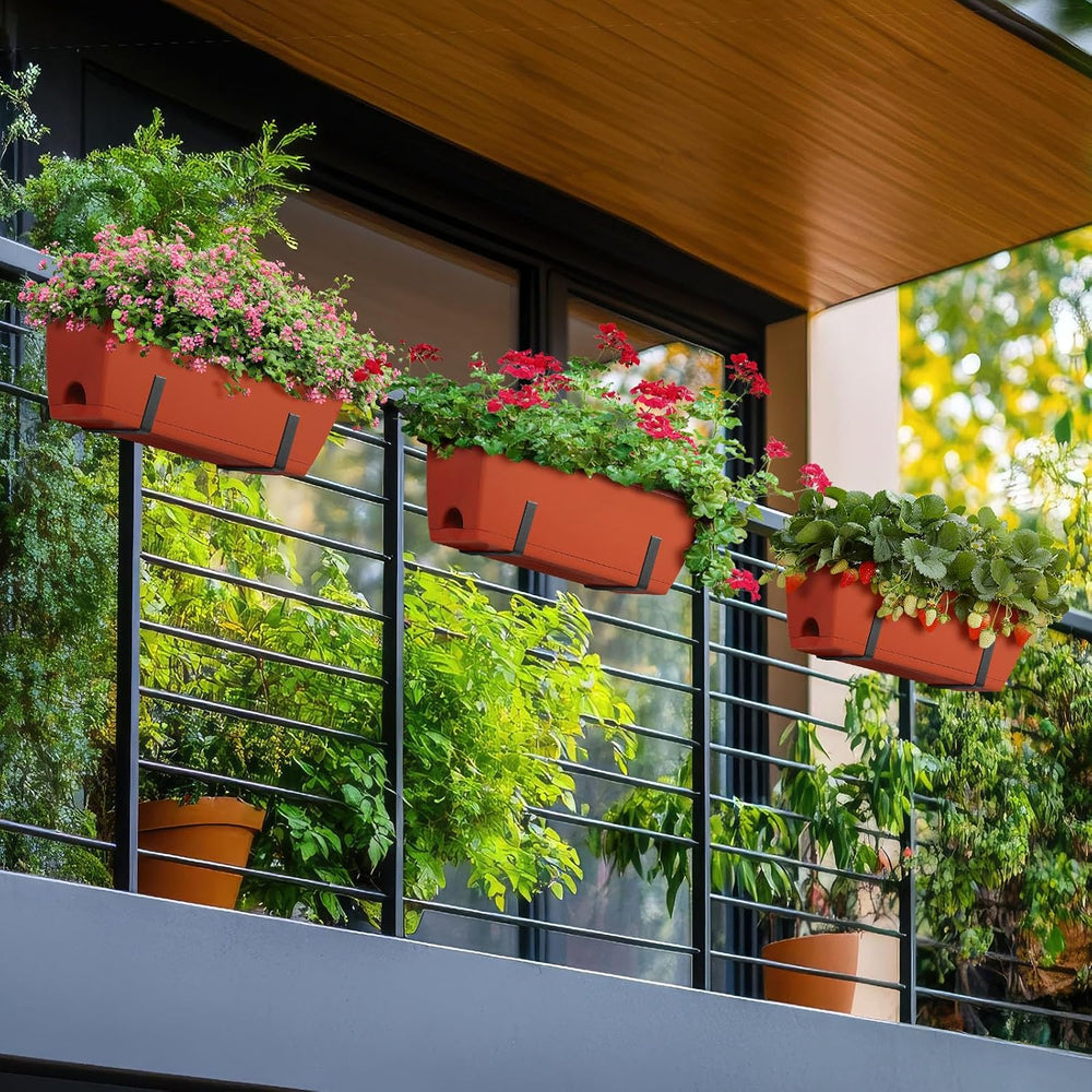ETELI Railing Planter Box 6 Pack Balcony Planters Railing Hanging with Metal ...