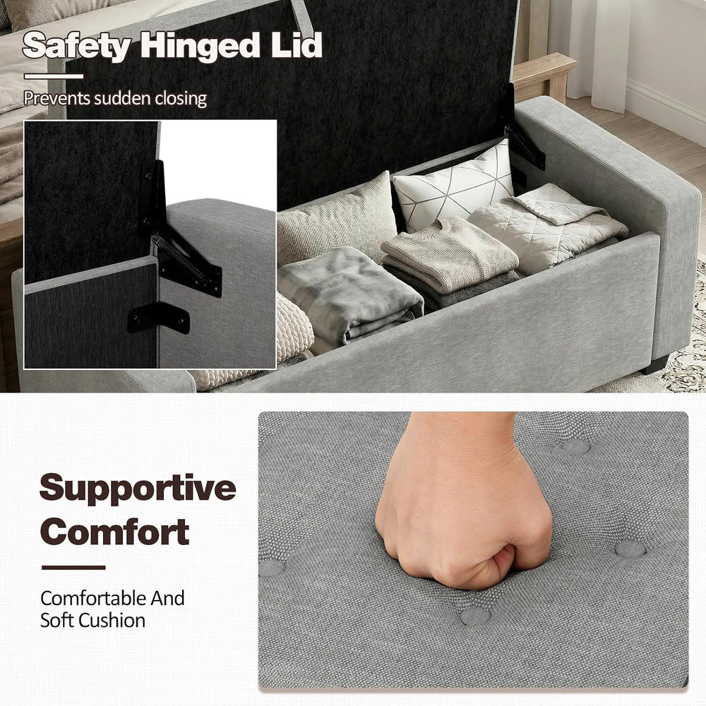Storage Ottoman Bench, End of Bed Bench with Legs,Storage Chest with Safety H...