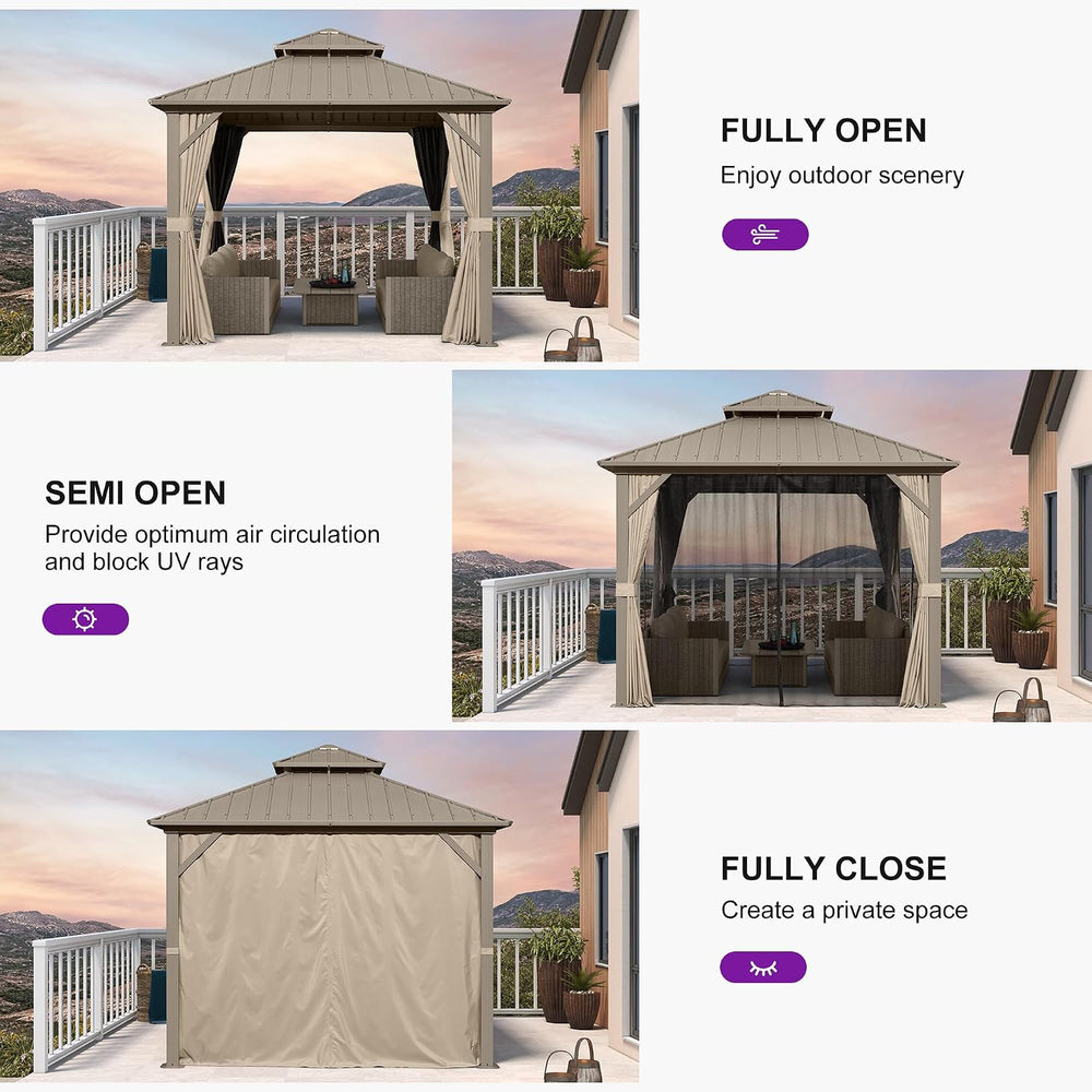 PURPLE LEAF Outdoor Hardtop Gazebo 10' x 10' Champagne Aluminum Struc...