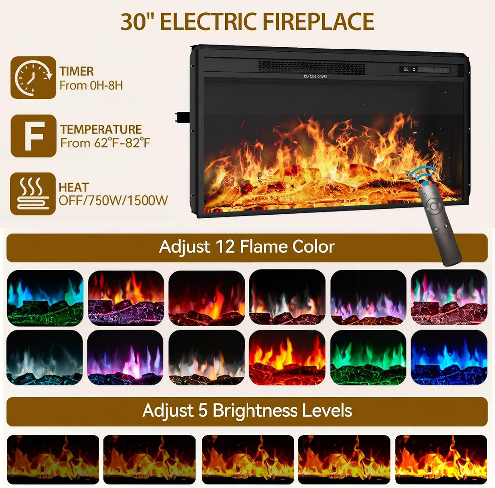 70" Fluted Fireplace TV Stand for TVs Up to 80 Inches, Entertainment Cen...