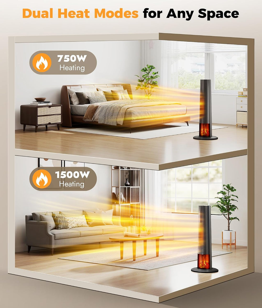 Tower Heater for Indoor Use - 25" Portable Space Heater with 3D Flame, R...