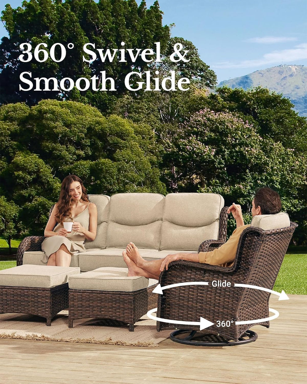 HILLGA Luxury High Back Patio Furniture Set with 6-Inch Thick Cushion