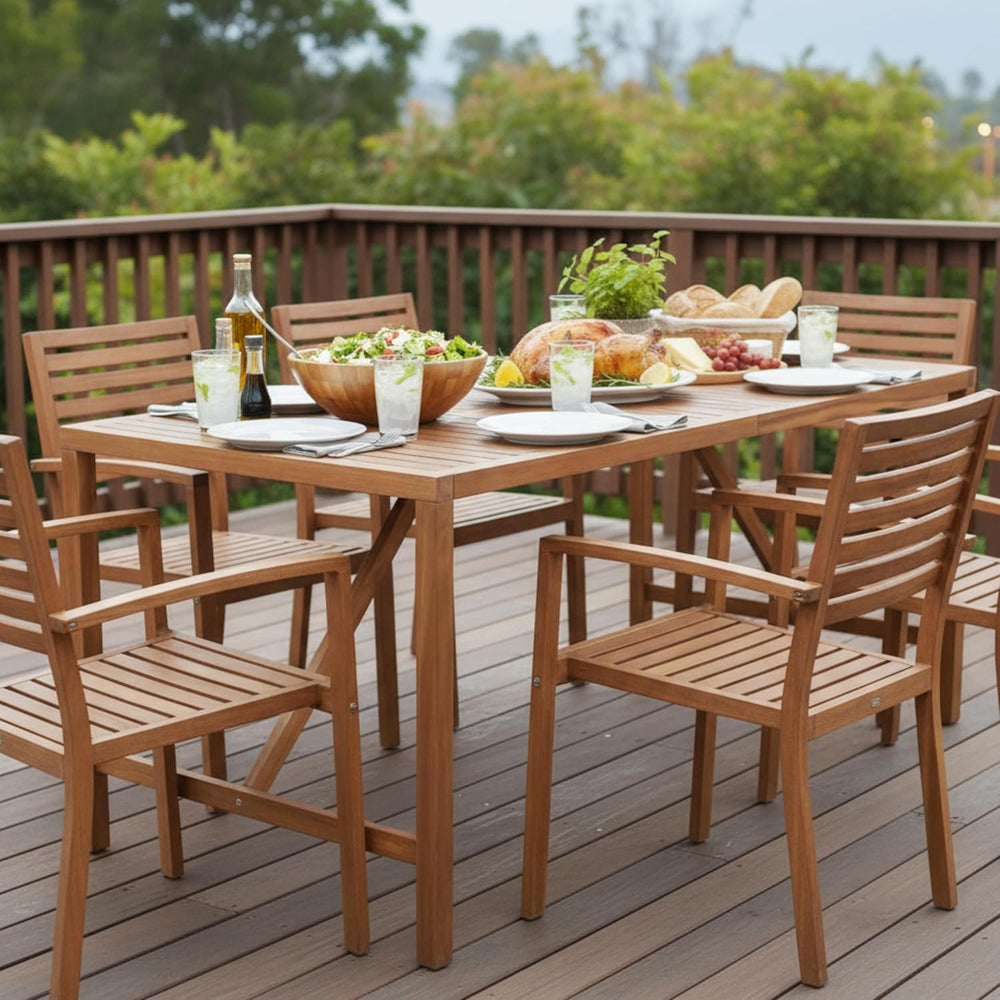 Tangkula 67" Acacia Wood Outdoor Dining Table for 6, Rectangle 6-Person ...