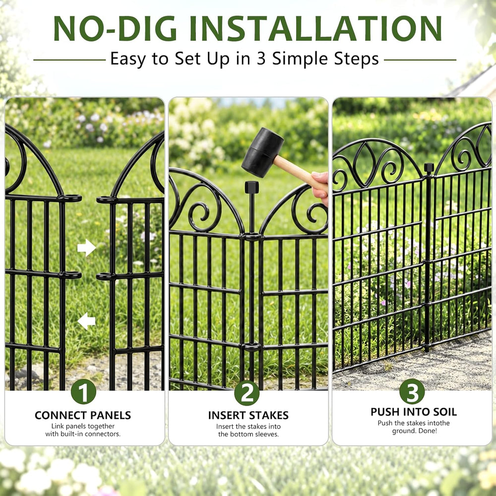No Dig Garden Fence, Outdoor Dog Fence for Yard, 48 in, 10 Panels