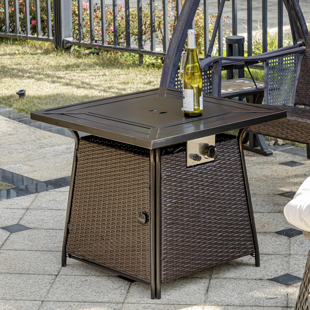OutVue 28 inch Wicker Rattan Propane Fire Pit Table,50000 BTU Gas Fire Pit