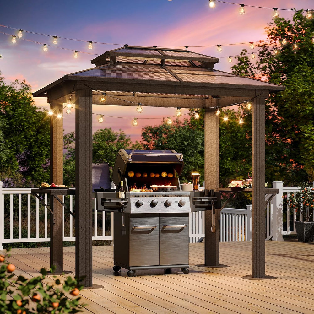 Aoxun Grill Gazebo 8 x 5FT, Hardtop Gazebo with Double Polycarbonate Top